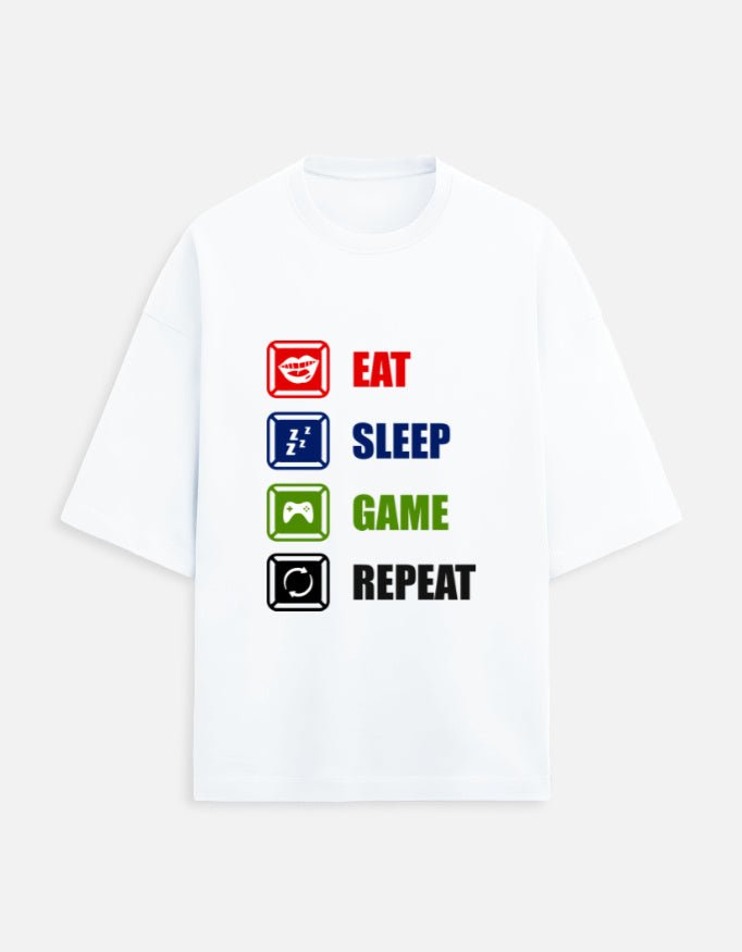 Eat Sleep Game Repeat Unisex Oversized Tee - WitWear.in - 