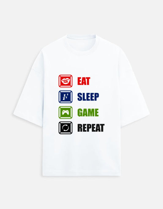 Eat Sleep Game Repeat Unisex Oversized Tee - WitWear.in - 